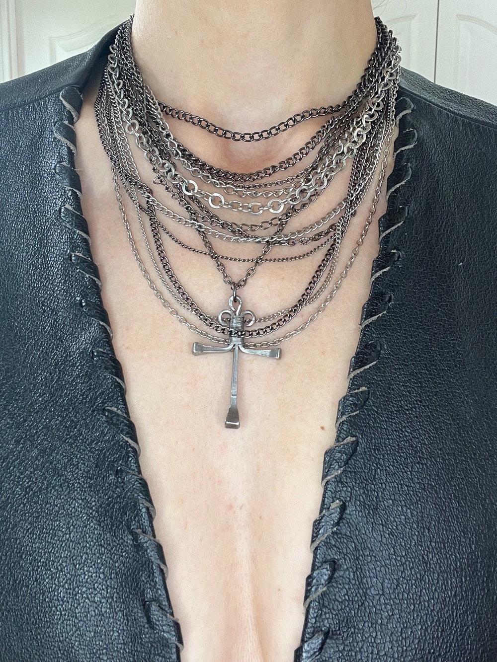 Gothic Multi Layered Chain Choker Silver Cross Necklace